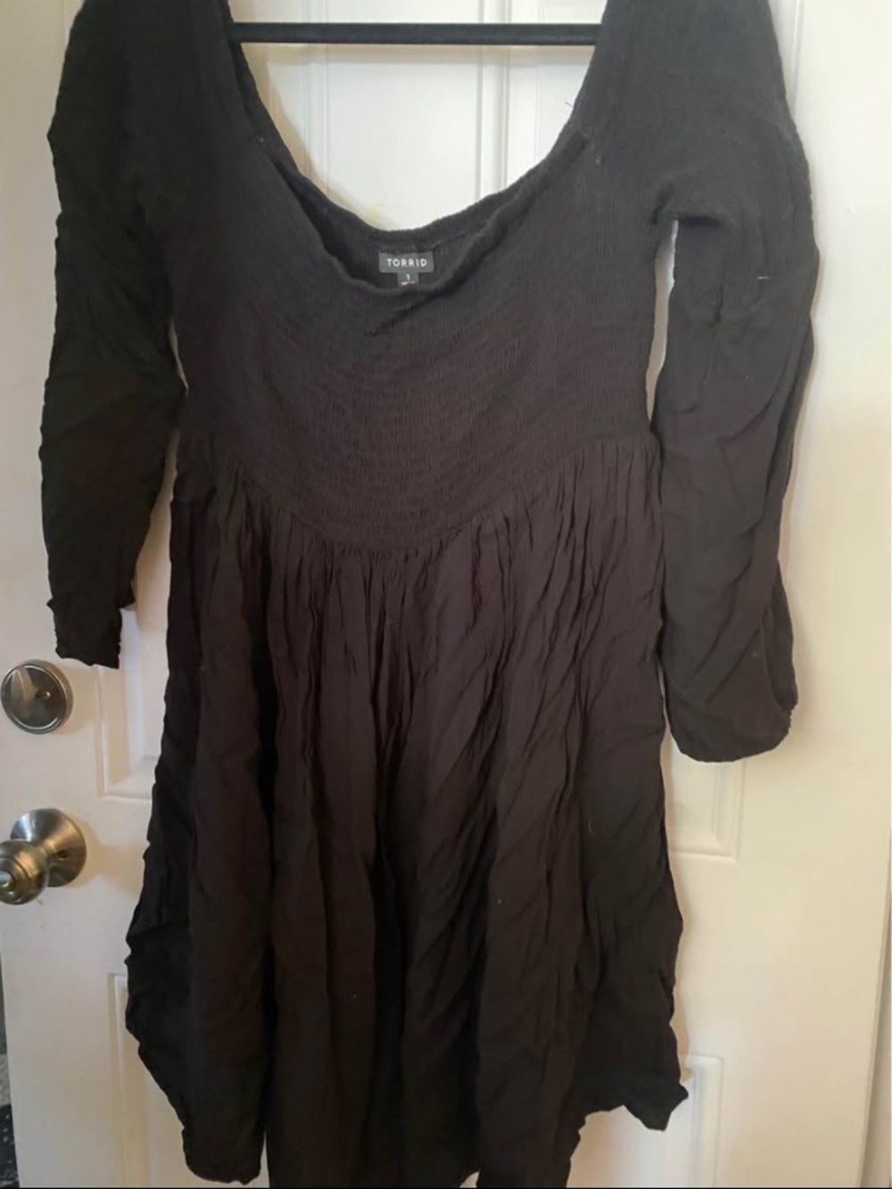 Torrid Black Long Sleeve Smocked  Dress
